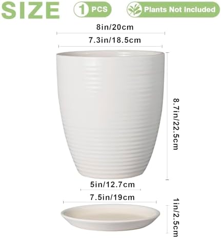8 Inch Ceramic Planter Pot Round Plant Pot with Drainage Hole and Saucer Modern Flower Pot for Indoor Outdoor Plants White - Image 3