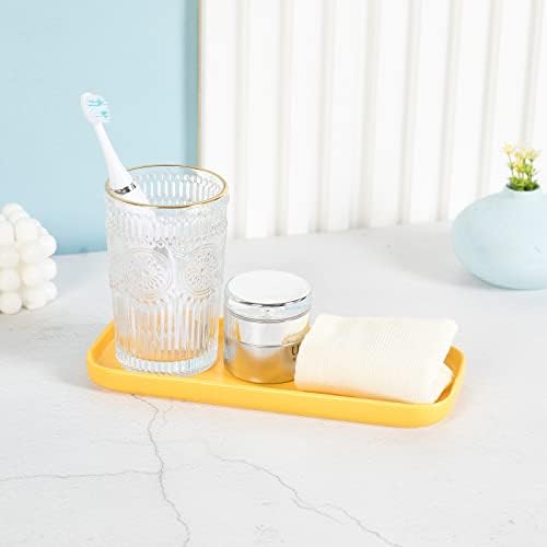 Ceramic Bathroom Tray,Kitchen Sink Organizer Tray,Cosmetics Holder,Vanity Trays,Candle Tray,Dessert Plate,Simple Style Rectangle Tray for Dessert Fruit Jewelry Perfume Soap Succulents Plant (Yellow) - Image 2