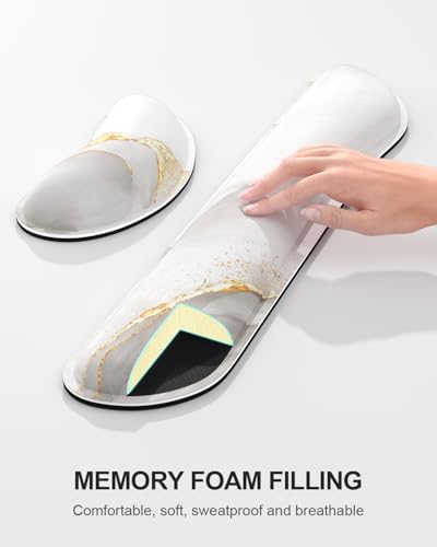 Auhoahsil Large Mouse Pad with Wrist Rests for Keyboard & Mouse, Thick Soft Ergonomic Memory Foam Wrist Supports, Big & Long Desk Mat 35.5 x 15.7 in, for Office Gaming Computer, White Gold Marble - Image 5