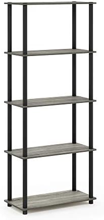 Furinno TURN-N-TUBE Storage Shelves, 5-Tier Book Shelf, Corner Shelf, Toolless Open Shelves, for Organization and Storage, Living Room, Garage, Home Office, French Oak - Image 6