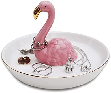Flamingo Jewelry Holder & Ceramic Ring Dish – Pink Tropical Decor for Kitchen Sink or Vanity – Cute Engagement, Birthday, or Mother’s Day Gifts for Women & Girls – Gold-Rimmed Tray - Image 5