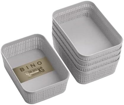 BINO | Woven Plastic Basket | XS (Natural Grey), 5-Pack | THE JUTE COLLECTION | Home Organization, Space - Saving Storage, Stylish Design | Jute Basket | Plastic Storage Basket by BINO