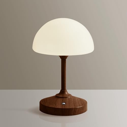 Dawnwake Mushroom Lamp Cordless Lamp Table Lamp,Outdoor Waterproof Shower Lamps,5000mAh Rechargeble Battery Operated Dimmable Touch Desk Lamps,LED Night Light for Bathroom Patio Camping Outdoor/Walnut by Dawnwake