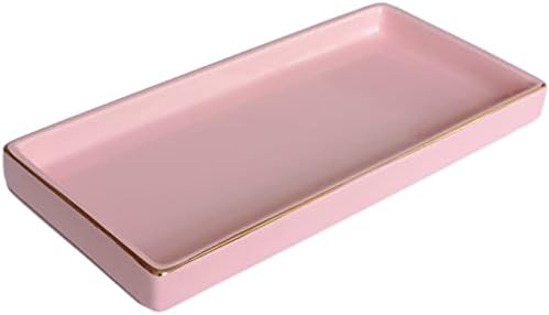 10 x 5 Ceramic Bathroom Tray for Countertop, Decorative Vanity Tray for Dresser Tops, Small Rectangular Trays for Perfume, Candle, Jewelry, Cosmetics (Pink) by HANKOR