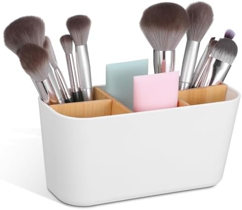 UKCOCO White Bamboo Desk Organizer with Multicompartment Design for Office by UKCOCO%EF%BC%9ALightupabetterhome