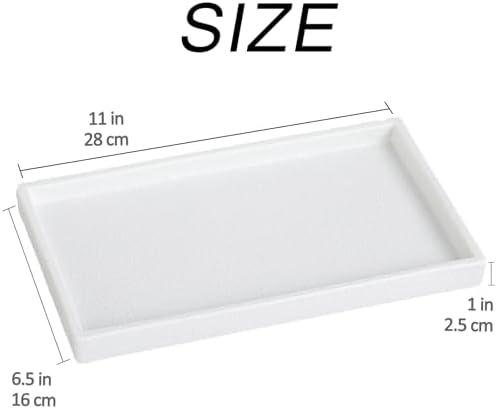 Bathroom Vanity Tray - 11'' Ceramic Rough-Textured Rectangle Countertop Tray, Heavy-Duty Organizer Plate for Perfume, Jewelry, Candles, Soap Dispenser, Kitchen Decorative Stone Trays, White - Image 3