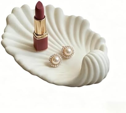 Seashell Ceramic Jewelry Tray, Small Trinket Dish, Matte White by Unknown