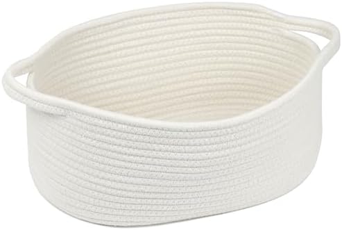 Woven Cotton Rope Storage Basket with Handle, White, 13 Inch by Togous
