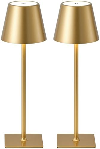 KDG Gold Cordless Table Lamps Set of 2, 4000mAh Rechargeable LED Desk Lamp by KDG