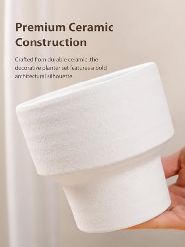 INGOFIN Ceramic Planter Pot Set of 3, 4/5/6 Inch Indoor Decorative Cachepot for Pothos & Succulents, No Drainage Hole, Modern Tabletop Desk Display Plant Pot for Home Decor, Sandblasted White - Image 4