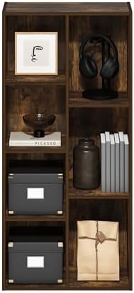 Furinno LUDER Book Shelf, 7-Cube Bookshelf, Bookcase with Open Shelves, 9.4 x 19.5 x 41.7, Easy Assembly, for Living Room, Bedroom, Home Office, Amber Pine - Image 5