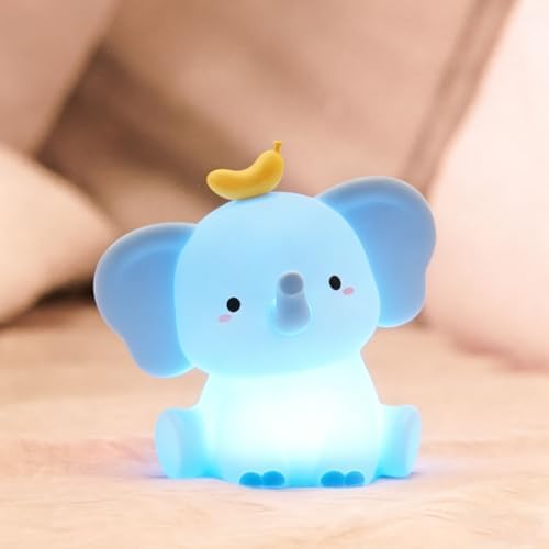 Elephant Lamp, Elephant Cute Night Light Gifts, Rechargeable Bedside Nightlight, Dimmable Squishy Silicone Animal Touch Lamp, Baby Room Decor, Small Night Light for Kids Teens Boys Girls Lovers by DeogosLighting