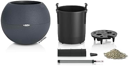 Lechuza Puro Color 50 Slate, Self-Watering Large Round Planter, D19.7 H15.4 in - Image 2