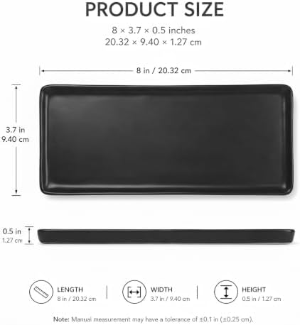 8″ x 3.7″ Ceramic Vanity Tray, Decorative Rectangular Organizer for Bathroom Countertop, Dresser Top, Kitchen & Bathtub, for Soap, Perfume, Candle, Jewelry & Cosmetics (Black) - Image 3