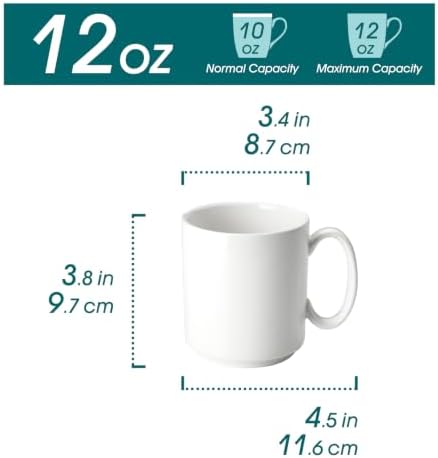 vancasso Porcelain Coffee Mugs Set of 6, 12 Oz Coffee Cups for Latte, Cappuccino, Tea & Hot Cocoa, Modern Minimalist Mug Set for Home & Office, Microwave & Dishwasher Safe, White - Image 2