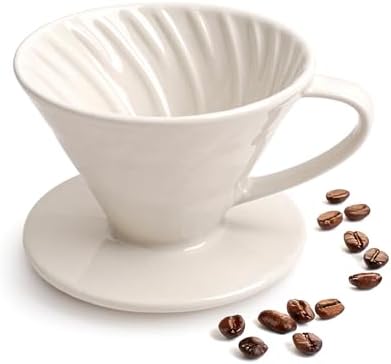 Pour Over Coffee Maker, Single Cup Ceramic Coffee Dripper, Reusable Filter Cone Drip Holder Slow Brewer with Hole Flat Bottom for Home, Office, Travel, Camping (White) by TryitBuyitYoulllikeit