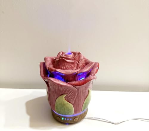 Ceramic Hand-Painted Rose Essential Oil Diffuser ，80 ml Timers Night Lights and Auto Off Function Home Office Humidifier (Rosered) - Image 4