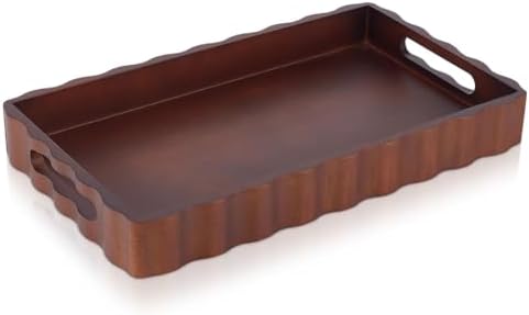 MAYJOYDIY Wooden Serving Tray with Handle 15.7 x 9.2 x 2 Inch Rectangle Wood Decorative Tray Cloud Shape Serving Platter for Afternoon Tea Cosmetics Coffee Cup Aromatherapy Toiletries by MAYJOYDIY