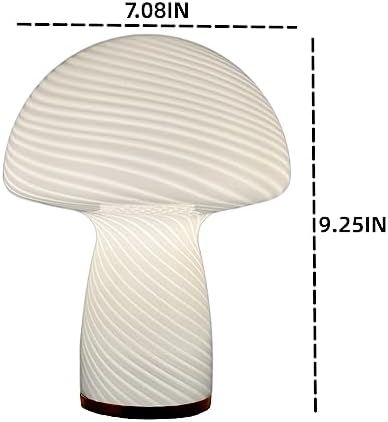 NOTOC Mushroom lamp,Dimmable Glass Table Lamp,Vintage Style Table Lamp,Stripe White Bedside Desk lamp,Cute Table Lamps.（LED Bulbs Included） - Image 4