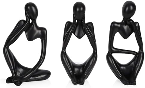 Sandstone Resin Thinker Statue Style Abstract Sculpture, Black, 3pcs by Ozzptuu