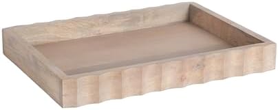 Kate and Laurel Lissi Decorative Rectangle Tray with Wavy Design; 16 x 12; Natural Wood; Modern Scalloped Serving Tray for Coffee Table Ottoman; Dining Table; or Entryway Catch-All Tray by KateandLaurel