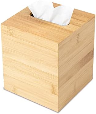 JUSK Design Tissue Box Holder - Modern, Minimalist, Durable Wooden Bamboo Box with Sliding Bottom, Easy-Refill - Premium-Quality Bamboo Cover, Square by JUSK