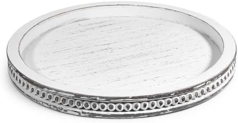 Farmhouse Round Wooden Beaded Tray 12" White Washed Wooden Decorative Tray Round Rustic Wood Decorative Coffee Table Trays for Home Living Room Kitchen Counter by Unknown