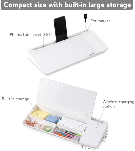 Varhomax Glass Desk Whiteboard with Wireless Charger, Desktop Dry Erase White Board with Storage, to Do List Memo Notepad for Home and Office - Image 6