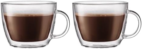 Bodum 15oz Double Wall Latte Mug, High-Heat Borosilicate Glass, Set of 2, Clear by Bodum