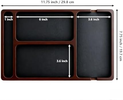 Wooden Valet Tray with Leather Inlay, Office Desk Organizer Tray, Nightstand Storage Tray, Multi-Purpose EDC Jewelry Storage Tray for Keys, Wallet, Watch, Phone & Earbuds (wood) - Image 3