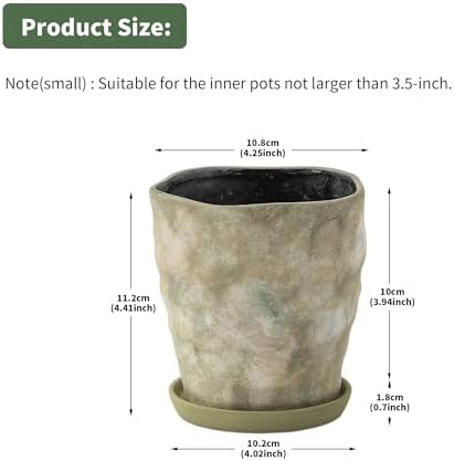 Modern Irregular Ceramic Planter Set of 4, 4 Inch Small Unique Reactive Glaze Flower Pots with Drainage Holes & Saucers - Indoor Outdoor Decorative Succulent Orchid Pots- Light Green - Image 6