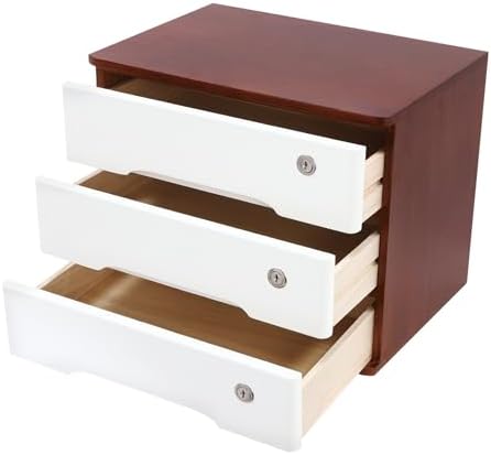 3-Tier Desktop Storage Box with Lockable Drawer, Wooden Desk Organizer for Office Supplies, Flat File Cabinet, Minimalist Design for Home & Office Use(Walnut+White) by Unknown