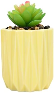 Cuteforyou Modern Textured Ceramic Succulent Planter Pot – 6 Color Options (No Plant Included) – Perfect for Small Plants, Cacti & Desk Decor – Lightweight & Durable (Yellow, 3.5'' Tall) - Image 2