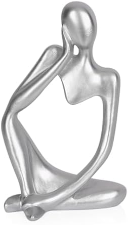 Sandstone Resin Thinker Statue Style Abstract Sculpture, Silver, Left by Ozzptuu