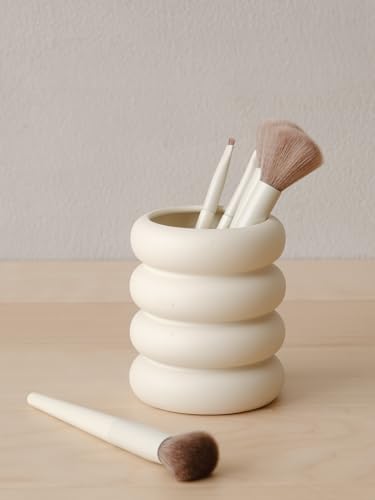 WENSHUO Ceramic Pen Holder, Pencil Holder, Cute Makeup Brush Holder, Crème - Image 3