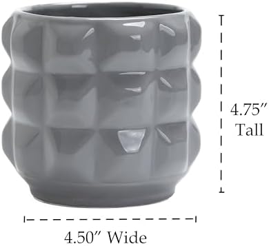 Ceramic Planter Pot with Drainage Hole, 4.5 Inch Dia, Indoor and Outdoor, Home Patio Garden, Plants Flower Succulent, 3D Patterned Round (Gray) - Image 5