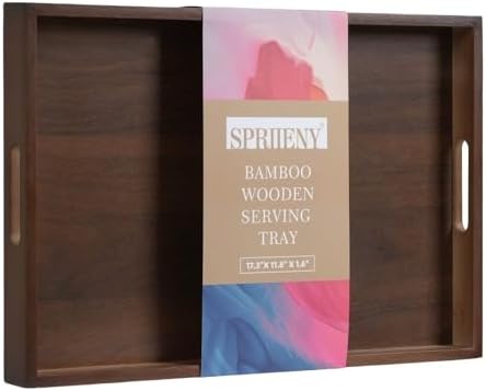 17.3‘’x11.8''x1.57''Large Bamboo Wooden Tray with Handles, Rectangular Natural Solid Wood, Walnut Brown Color Serving Tray.Suitable for Kitchen,Bedroom,Breakfast,Coffee,Decorative,Party Bars. by Unknown