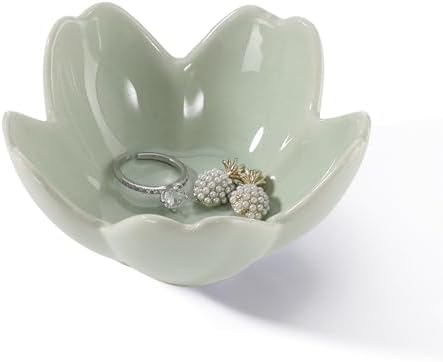Flower Ring Dish Holder,Jewelry Dish Tray,Small Trinket Tray,Jewelry Plate Bowl,Key Bowl,Decorative Plate,Mothers Day Birthday Gifts for Women Mom Friends,Ceramic Kiln effect Green by YZMICSTAR