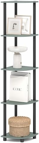 Furinno Turn-N-Tube Corner Shelf, 5-Tier Corner Bookshelf, Open Storage Shelves, for Organization and Storage, Living Room, Home Office, Garage, Bedroom, Sage Green by Furinno-FitsYourSpaceFitsYourBudget
