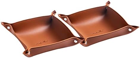 Leather Jewelry Valet Tray for Women and Man (2PCs Brown-B) by SANQIANWAN