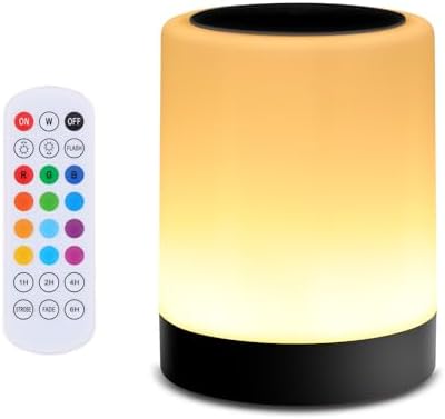 OORUN Touch Bedside Table Lamp,13 RGB Colors & 5 Brightness, USB Rechargeable Desk Lamp, Remote Control Dimmable Light with RGB Color Changing,Portable Lamp for Baby (Black) by Unknown
