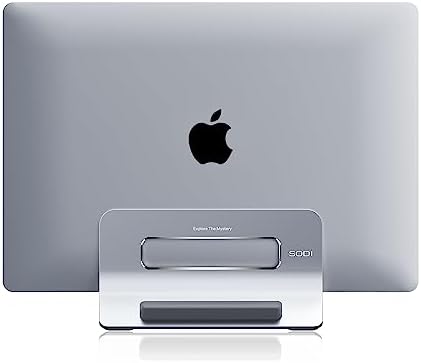 SODI Vertical Laptop Stand for Desk, Gravity Auto Lock Vertical MacBook Stand, Aluminum Laptop Vertical Dock Stand Holder Compatible with MacBook Pro, MacBook Air, Silver by SODI