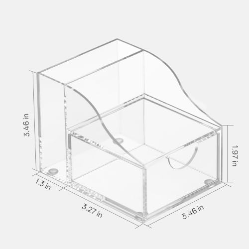 HBlife Acrylic Pen Holder for Desk, 3-Compartment Small Desk Organizer with Drawer, Clear Office Supplies Desk Accessories with Sticky Notes Holder Stores Post It Notes 3X3 for Office, Home and School - Image 4