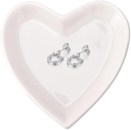 QUELIEN Heart-Shaped White Jewelry Tray for Rings, Earrings, and Necklaces – Elegant Ceramic Trinket Dish and Key Holder Bowl for Women and Girls, Perfect for Home Decor and Organizing by QUELIEN