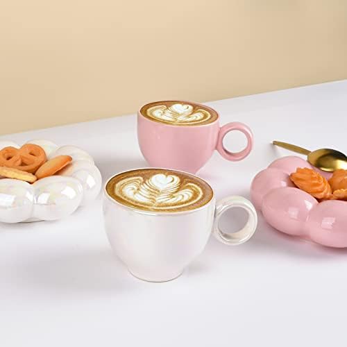 Koythin 6.5oz Sunflower Saucer Mini Ceramic Mug, Pearl White Tea Latte Cup - Image 5