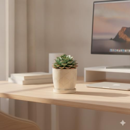 Nihow Ceramic Plant Pots - 4.75 Inch Planters for Indoor Plants,Embossed Flower Pots with Drainage Hole & Saucer,Small Pots for Succulent,Cactus,Little Snake,Set of 2,White -2 - Image 7