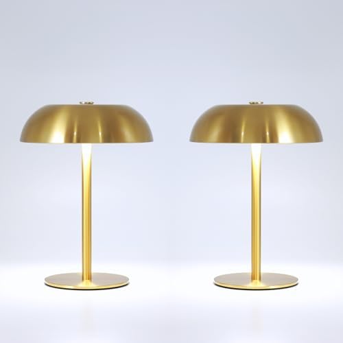 2 Pack Cordless Mushroom Table Lamp, Rechargeable, Dimmable 3 Color, Gold by JHWDHDTableLamp