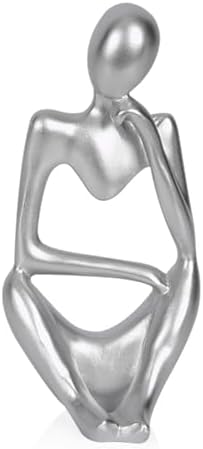 Sandstone Resin Thinker Statue Style Abstract Sculpture, Silver, Right by Ozzptuu