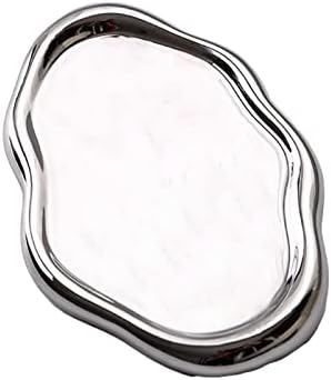 Ceramic Jewelry Tray, Irregular Cloud Shape Ceramic Plate Modern Stylish Storage Tray for Women, Room Decor Aesthetic (Silver Oval) by Tomotato