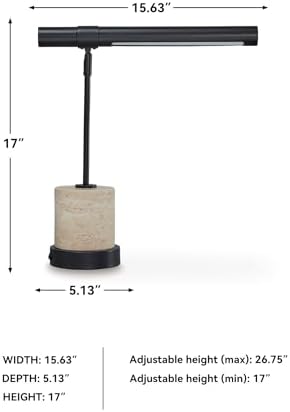 Signature Design by Ashley Vinmour Desk Lamp with USB-C Port, Adjustable Height Metal Task Light, Beige Travertine Stone Base, Contemporary Lighting for Home Office Workspaces, Brown/Beige - Image 5